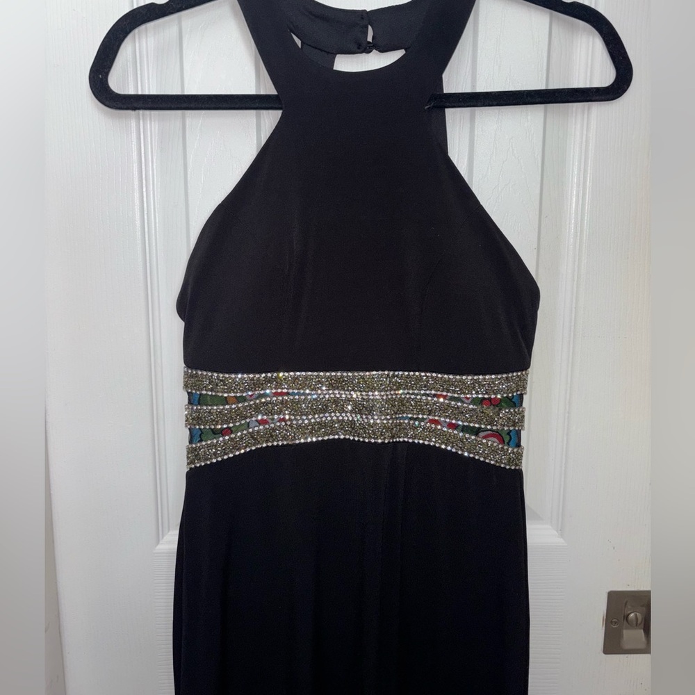 Speechless Black Halter Dress with Embellished Waist